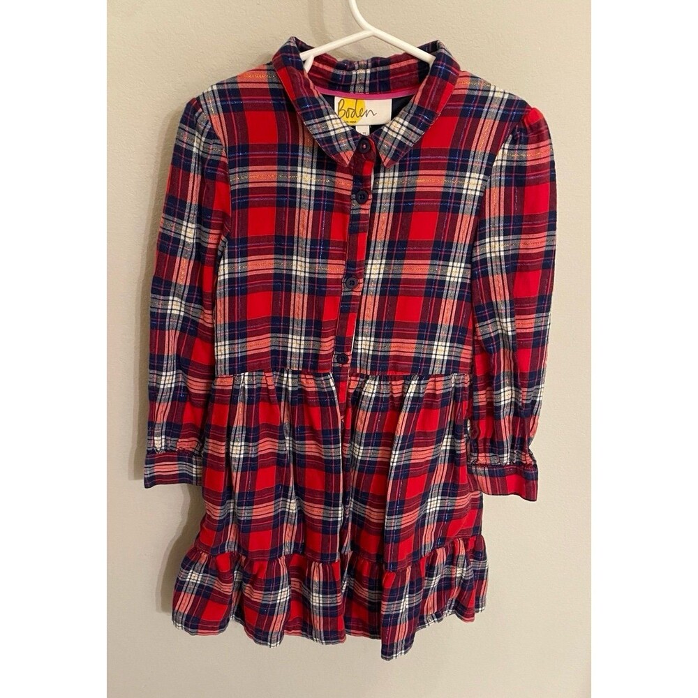 Plaid Mini Boden Girl Flannel Christmas Dress, Size Youth 6-7